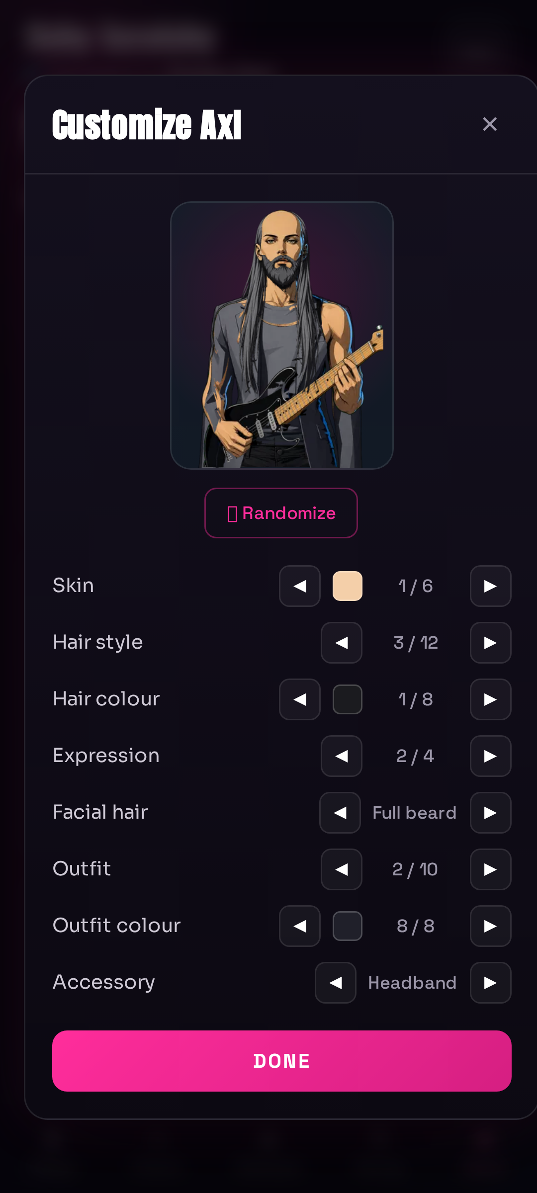 MEGASTAR band customization screen